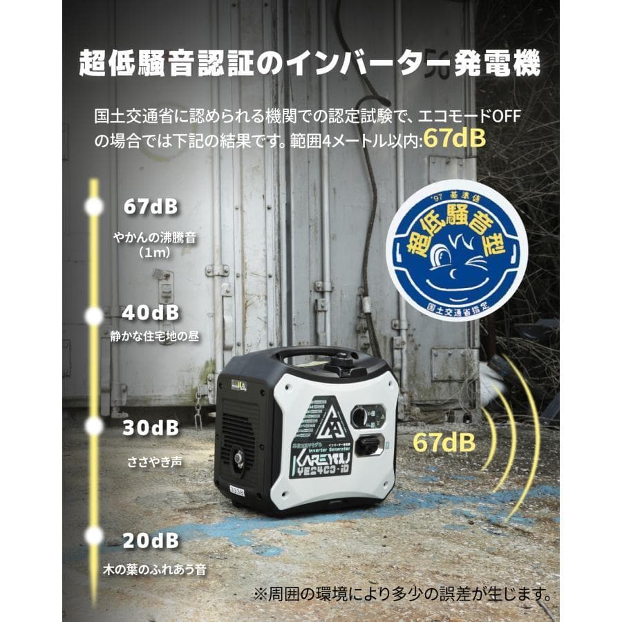 ★200V単相超低静音★Kareyouインバーター発電機 2200VA ガソリン