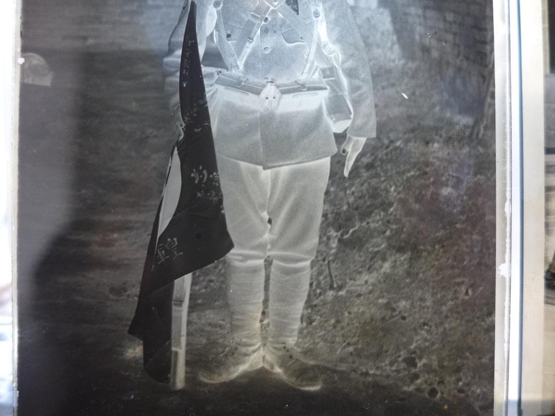 珍品　時代物　戦前　上海事変頃？陸軍　新野部隊通信隊員？　ガラス乾板3点　ネガ