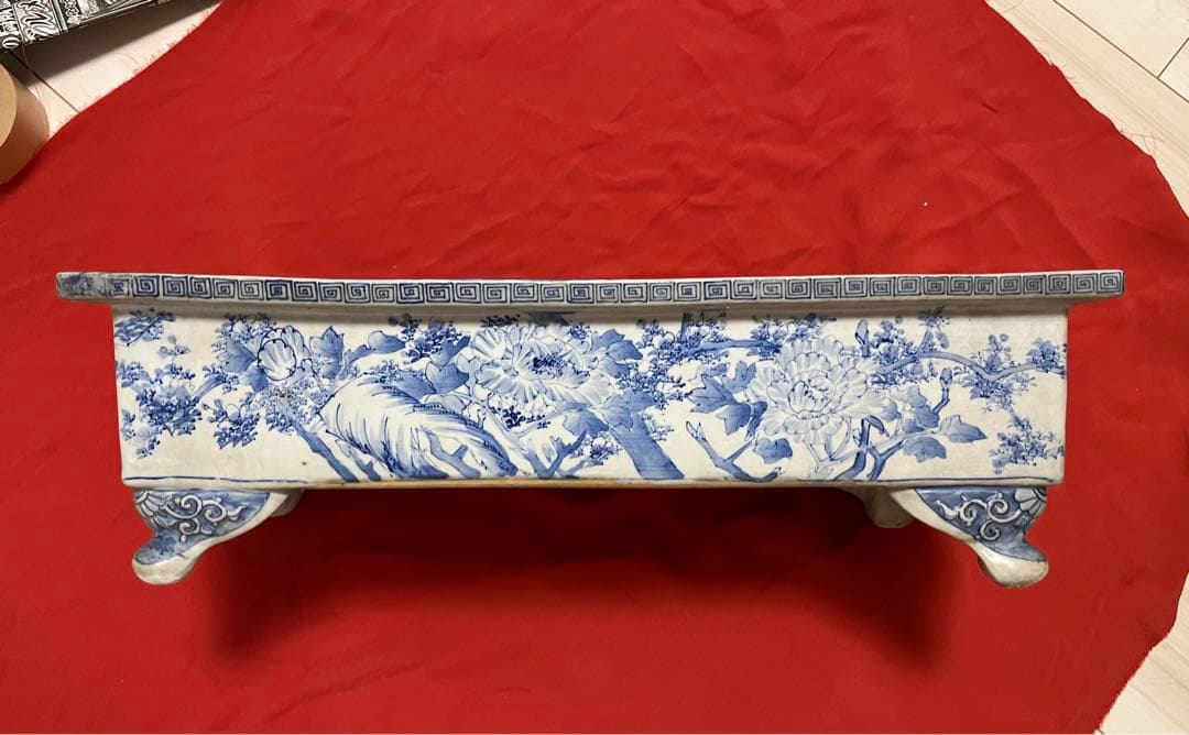 染付鉢　盆栽鉢　長方水盤 幅約53.6cm