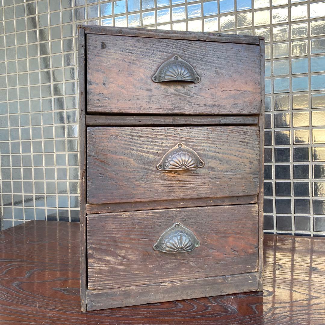 時代物 昭和初期 大正 三段小引き出し 古箪笥 骨董品 古道具 和家具
