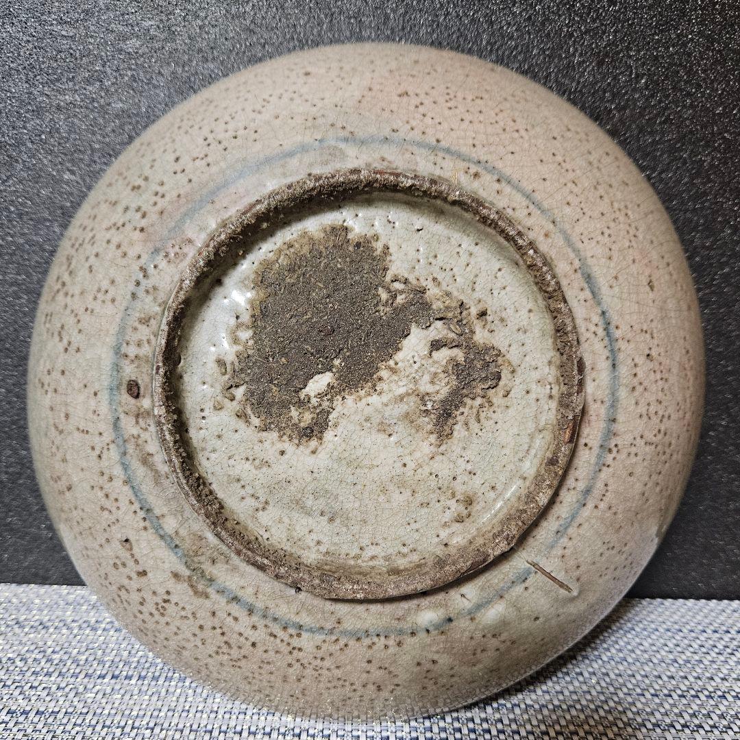 【大名品❗】16-17世紀　中国古陶磁　明朝　青華　古染　花文　砂高台　呉須皿