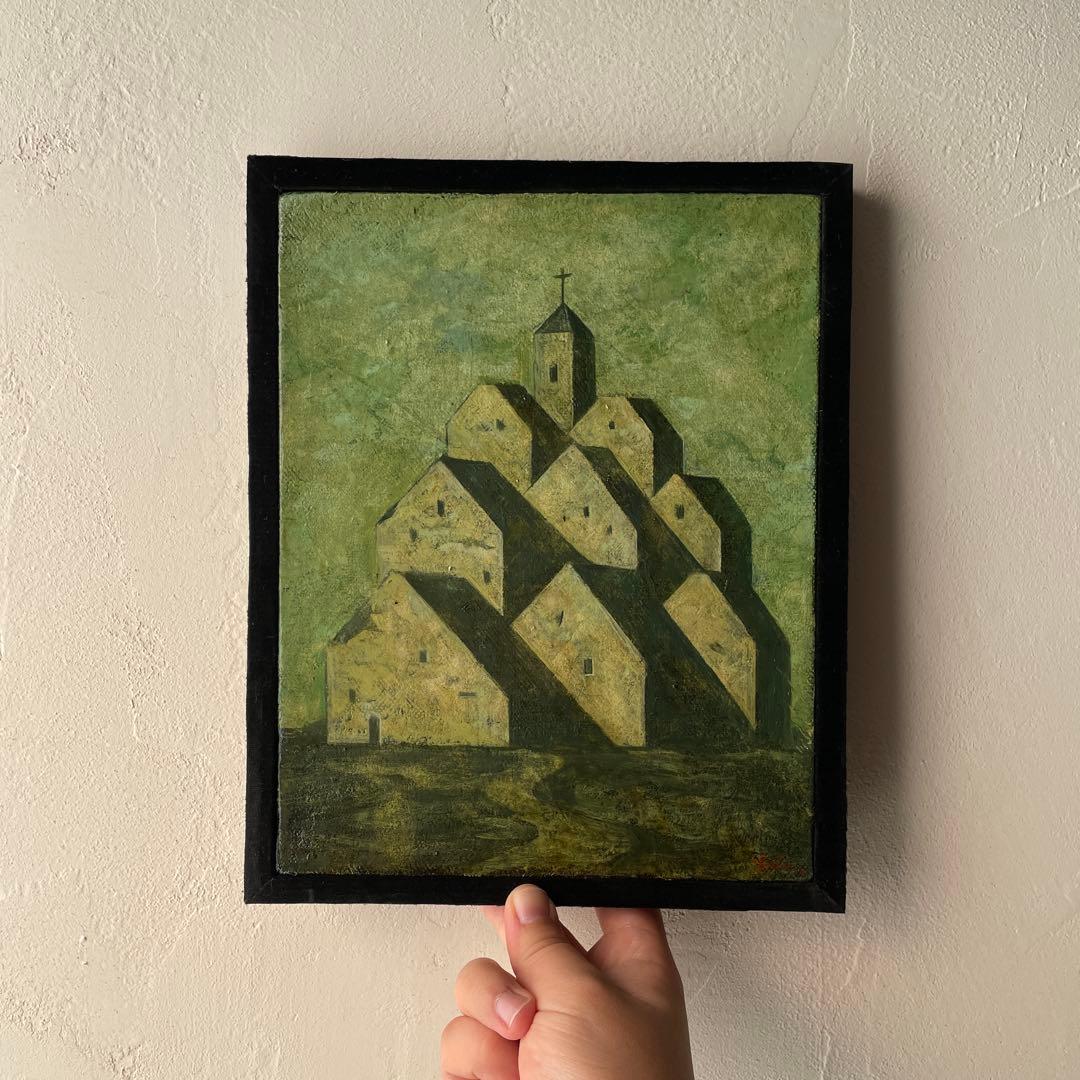 油彩画　教会　抽象画　風景画　井上秀樹　油絵　画家　キャンバス　額装済み
