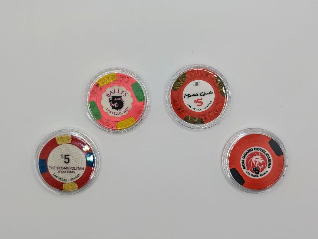 米国ラスベガス　カジノ　５ドルチップコレクション 4種【β】