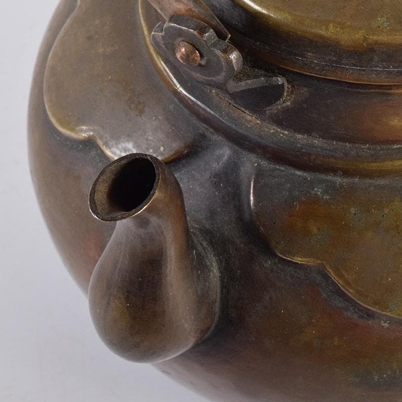 煎茶道具　黄銅　湯沸し　急須　時代箱付　D　R7771