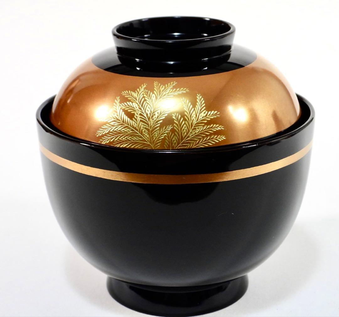 【美品】輪島塗 木製漆器 沈金 蓋椀 吸物椀 汁椀 10客