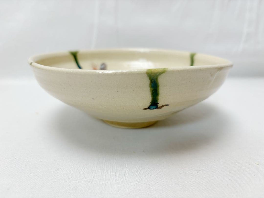 未使用 茶道具 川本了生作 弥七田織部 馬盥茶碗 陶印 煎茶道具 馬盥型 共箱