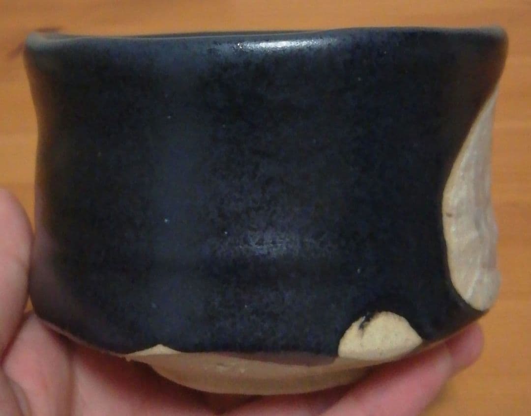 丘みつ子作　黒織部　鳥図　茶碗　共箱　共布　略歴付　茶道具