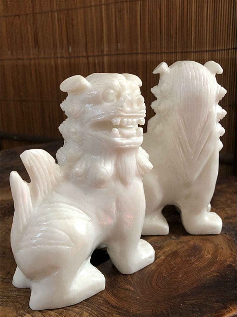 中国美術 獅子 古白玉 彫刻 一対