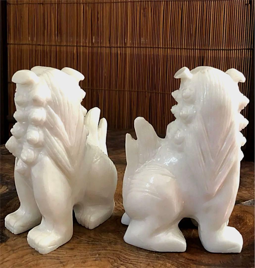 中国美術 獅子 古白玉 彫刻 一対