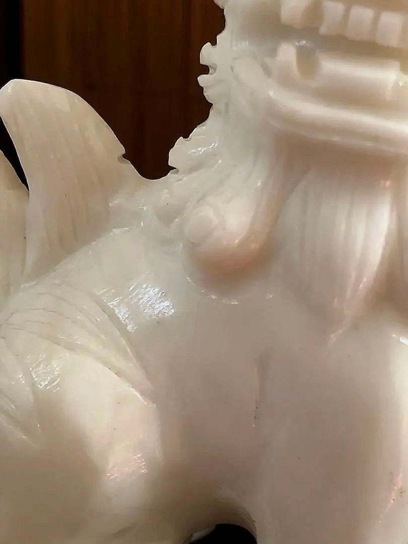 中国美術 獅子 古白玉 彫刻 一対