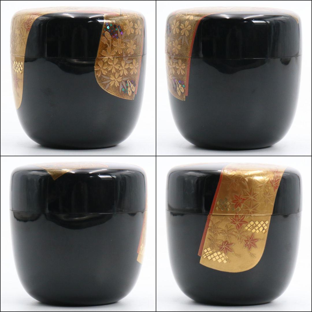 昇山作 誰が袖蒔絵 大棗 銀溜塗 螺鈿 茶道具 共箱　UM694　N5