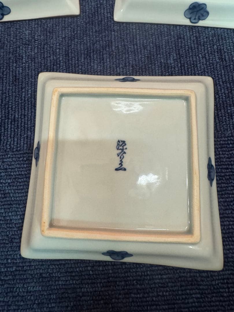 1696 林源右衛門 染付 古染風 梅紋 銘々皿 角皿　5客