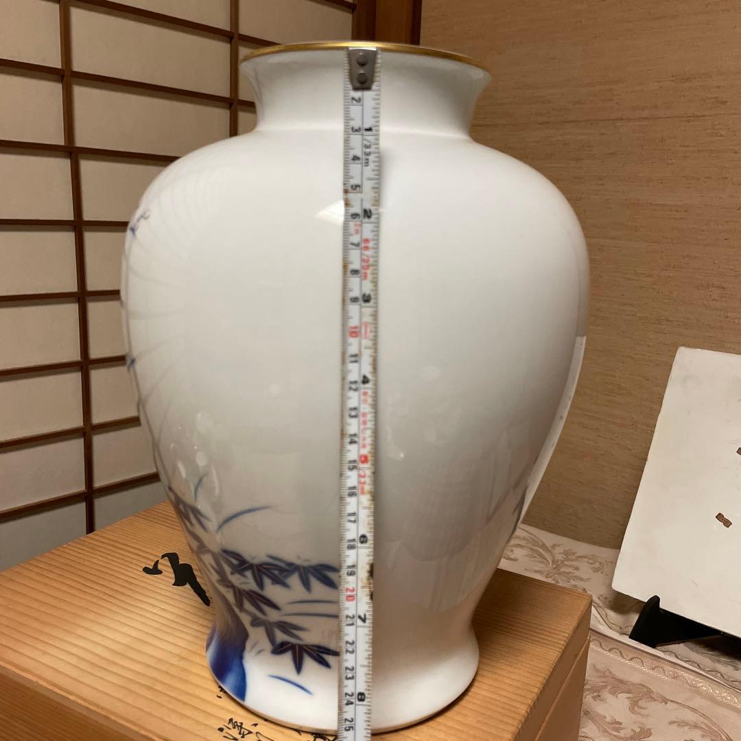 美術有田焼　宮内庁御用達　深川製　花柄陶器花瓶 青白