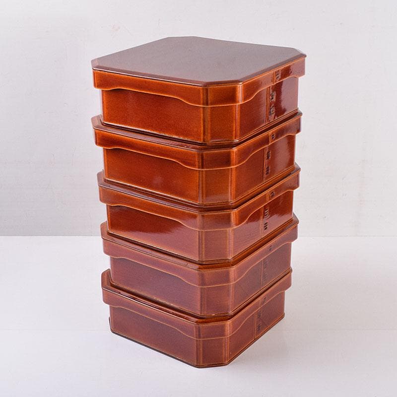 塗師　木村表恵作　木製漆器　大徳寺重　四方五段重箱　共箱　V　R8911H