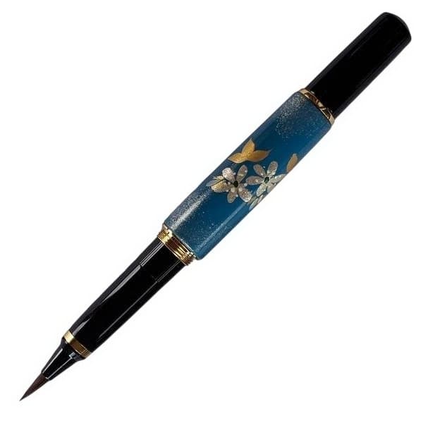 【限定品】呉竹(くれ竹)万年毛筆 夢銀河 輪島塗 雪割草 本漆 蒔絵 日本製