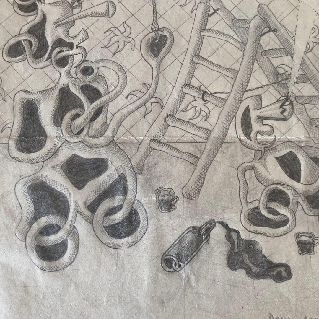 1943年unknown drawing シュールレアリズム　ビンテージパリ画家