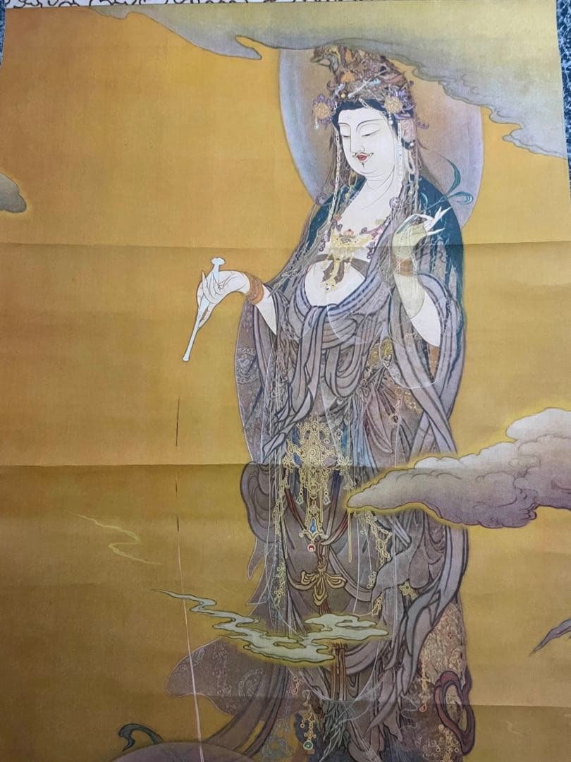 國寳 【狩野芳崖 悲母観音 】骨董品 アンティーク 日本 掛け軸 中国 美術品。
