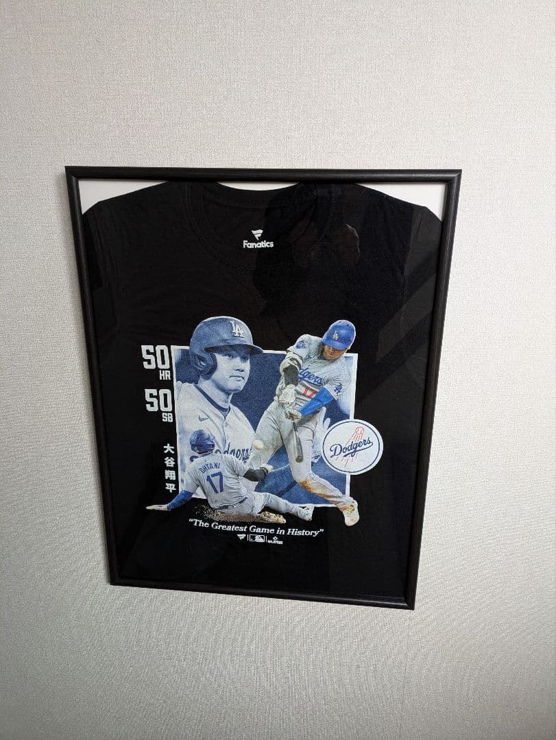 大谷翔平選手、50/50、Tシャツ、ドジャー・スタジアム限定、額付・保管紙箱付