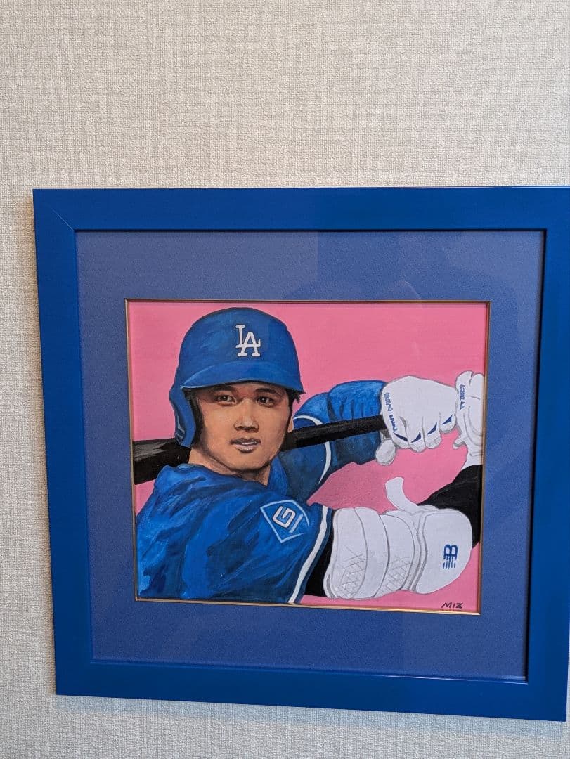 【真　作】大谷翔平選手、水彩画、色紙、サイン「MIZ」有、額・箱付