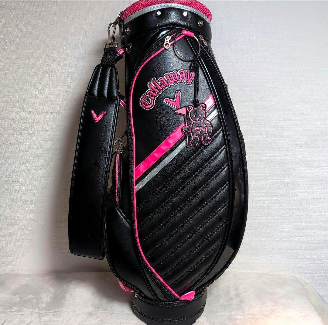 df26 Callaway ゴルフバッグ 黒 × ピンク レザー フード付き