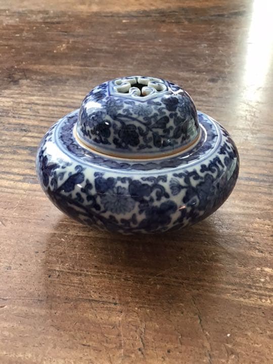 嶋田寿楽　古染付花唐草文香炉　九谷焼