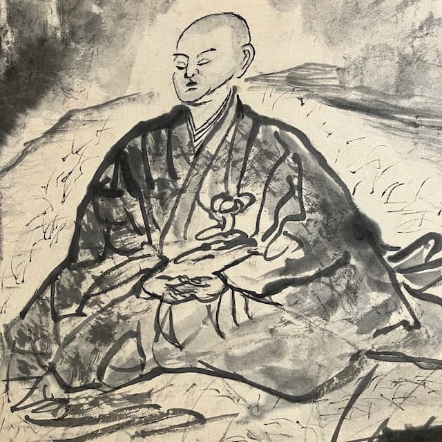 1975年 サロン・デ・ボザール 入賞 作品 坐禅 仏教 美術 墨 絵画