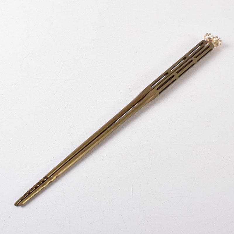 金工師　木村清五郎（清雲）造　黄銅　菊頭　四方すかし飾　火箸　共箱　CR8195