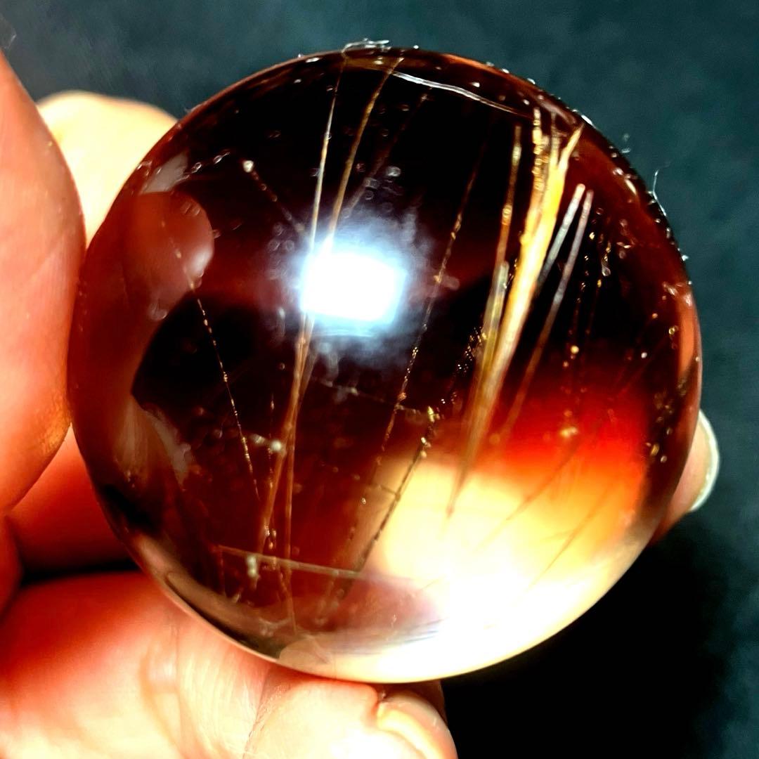 38mm ゴールドルチルクォーツ　丸玉　スフィア　金針水晶