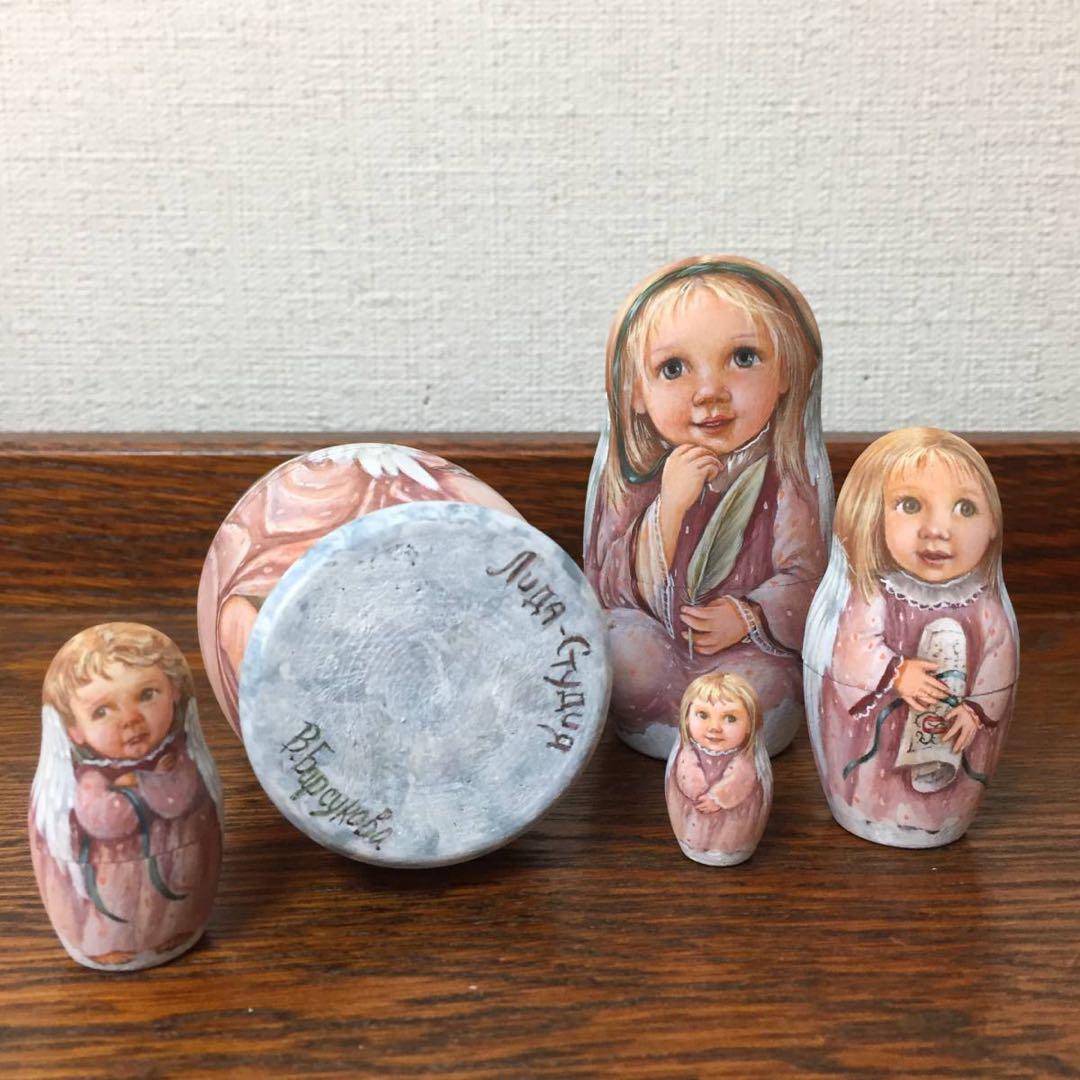 ロシア雑貨☆天使マトリョーシカ 『巻物と羽ペン』(5P)リダ工房
