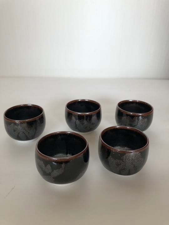 酒器セット　青木龍山作　天目花紋