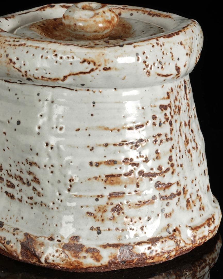 南山窯 目黒威徳 黒地志野水指 共箱 茶道具 水差し 志野釉 美濃焼 在銘 骨董