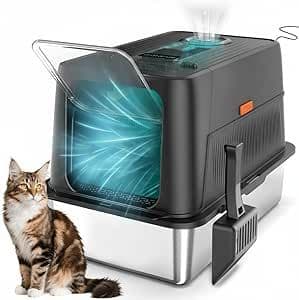 猫 トイレ 自動脱臭 大型 深型 猫砂盆 本体 ステンレス 自動空気清浄機能付き