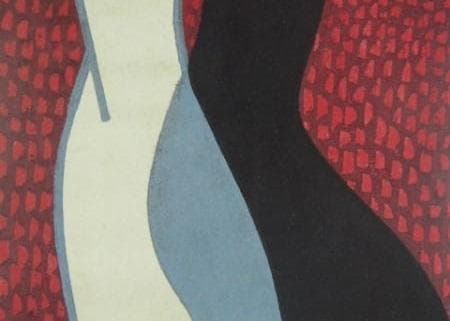 斎藤清、「凝視（二匹の猫）」、希少な画集の額装画