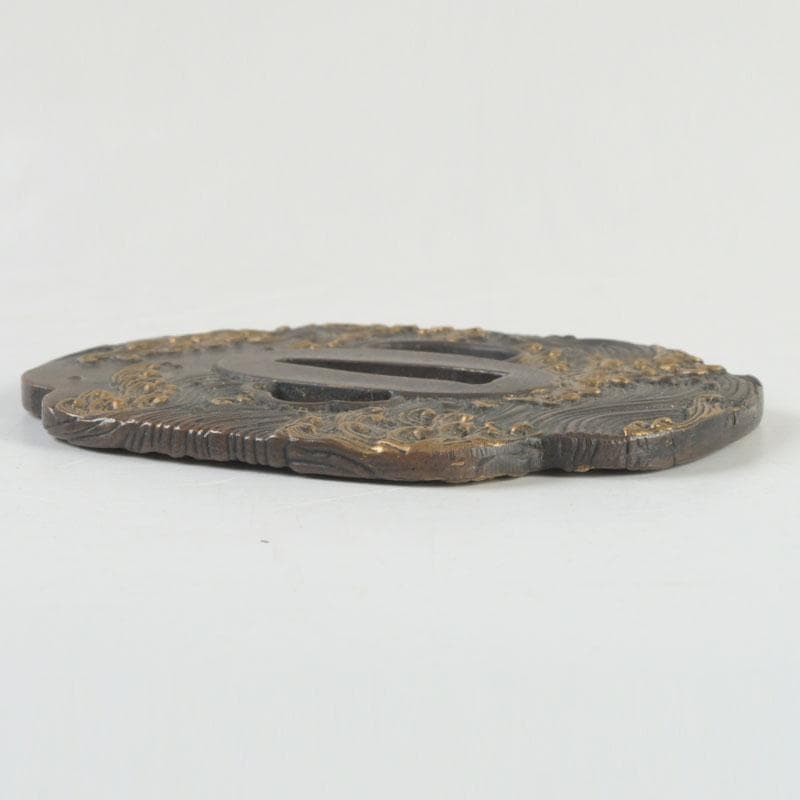 武具　刀装具　古銅　渦文　鍔　時代箱　C　9439