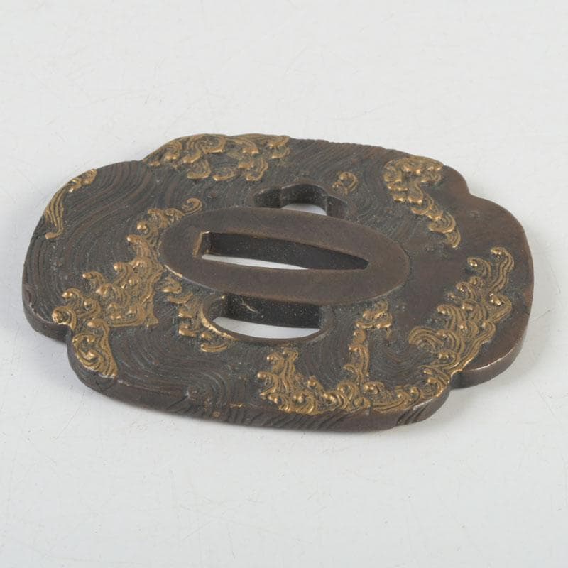 武具　刀装具　古銅　渦文　鍔　時代箱　C　9439