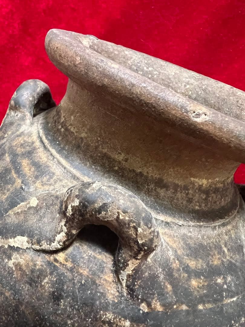 中国明朝青釉 四耳壺陶器 骨董品 時代物 高さ30cmx12cm整理品現状品のみ