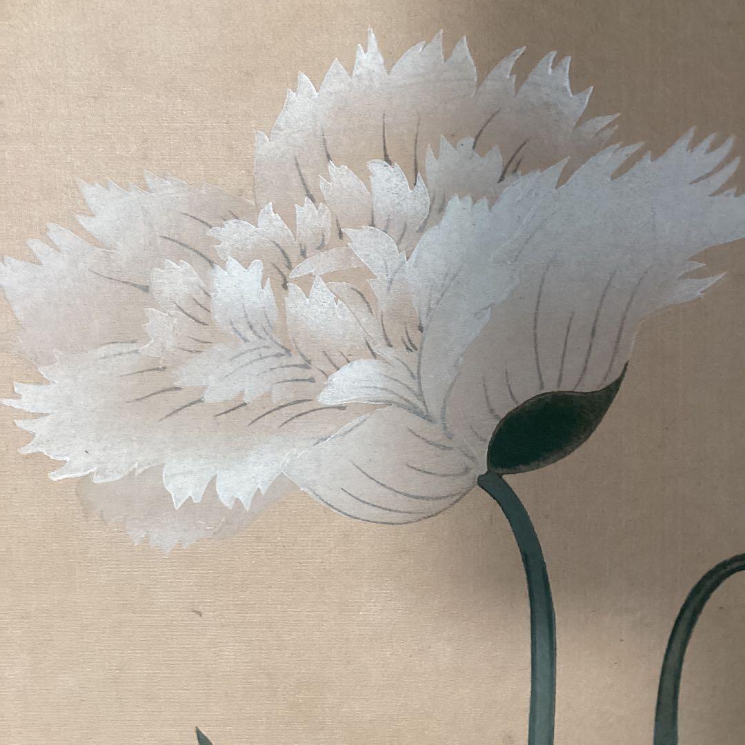 川端龍子　色紙画　　芥子の花　　淡彩画　サイン在　額装　肉筆　模写　レア即決品