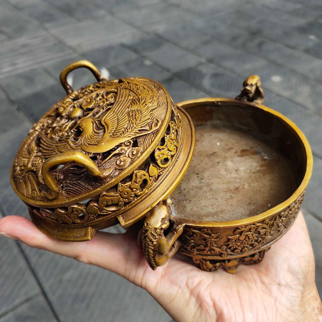銅器 香炉 龍鳳薫香炉 盤香炉 茶道香炉 装飾品 工芸品 置物