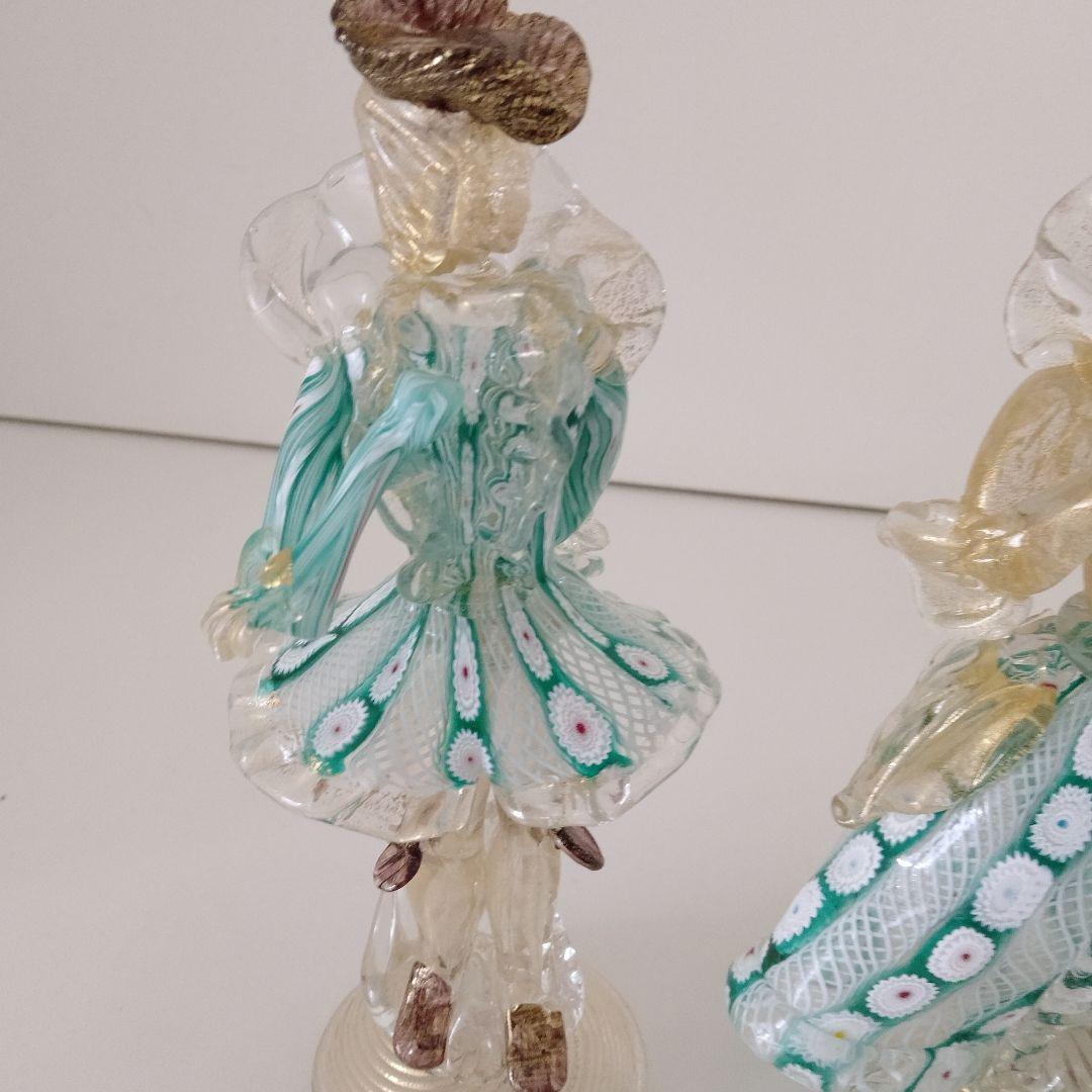 ベネチアングラス 花模様 ガラス製 女性フィギュア 2体セット