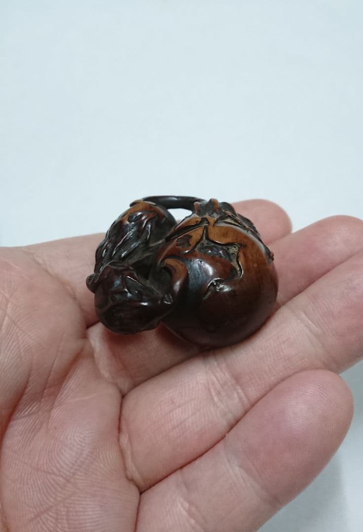 江戸 根付 傷み三茄子 木彫 木製 彫刻
