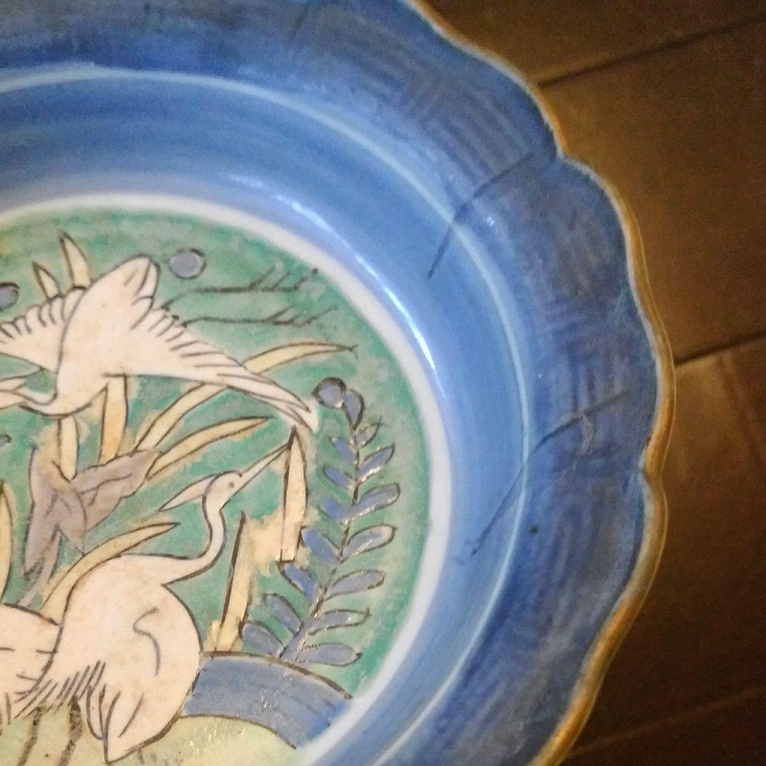 瑠璃薬鷺三羽図深皿
