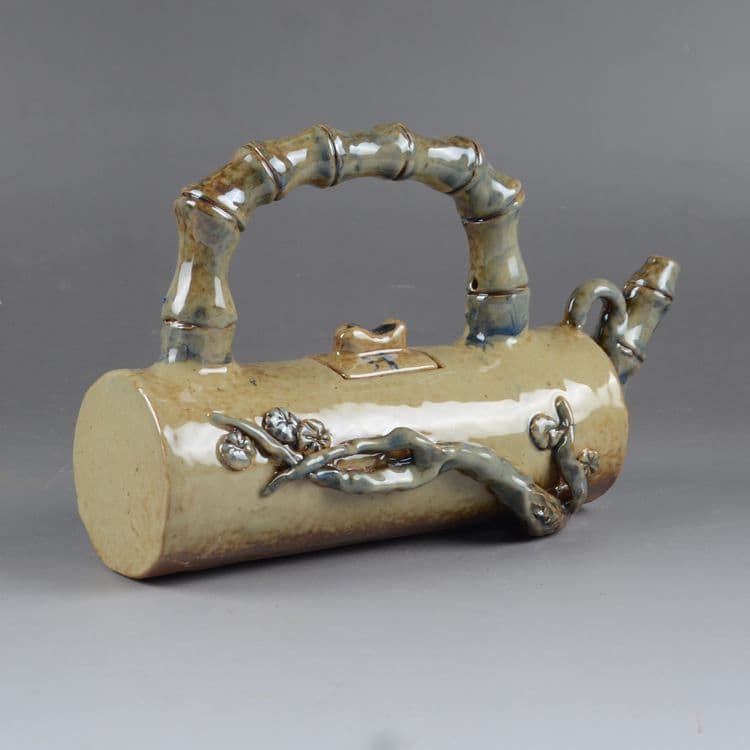 陶器て彫刻竹の節梁を持ちます壺茶壺徳利の置物  現代工芸品  美術品 置物