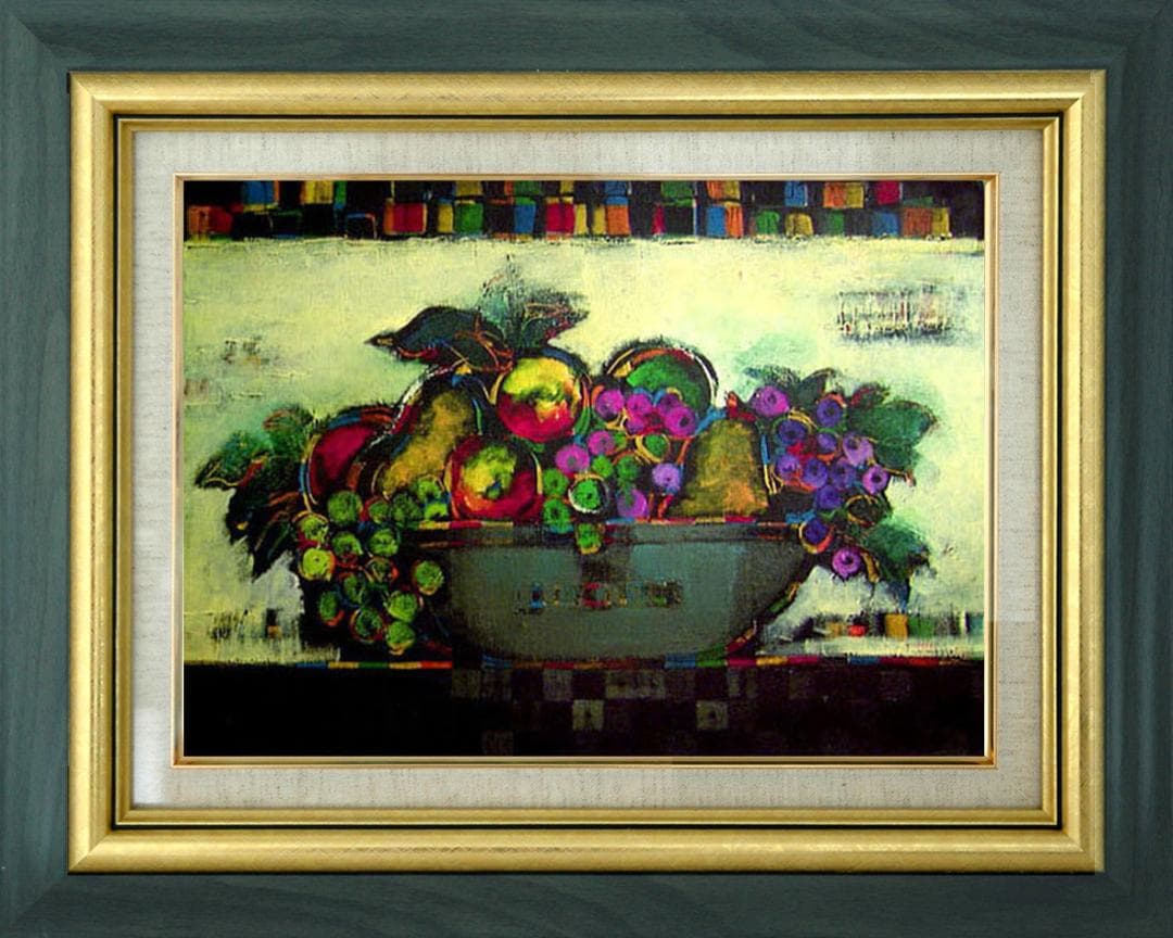 油絵 菅家令子 絵 絵画インテリア 額付(白) uF6-060904 静物 果物
