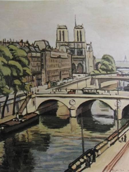 石井柏亭、サンミシェル橋、希少画集画、新品額装付、状態良好