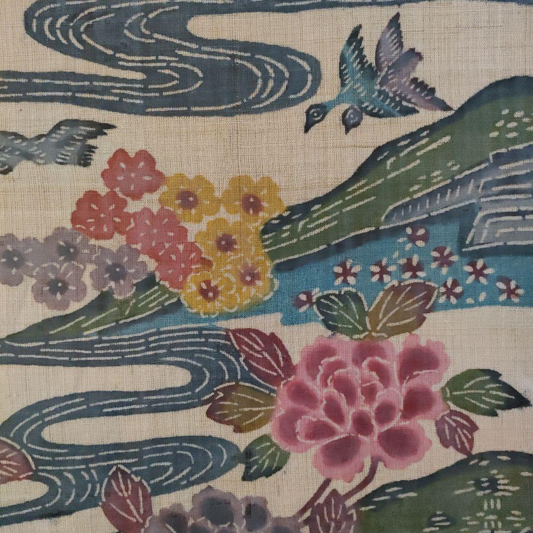 琉球伝統工芸 大判芭蕉布　紅型『恵寿花鳥図』