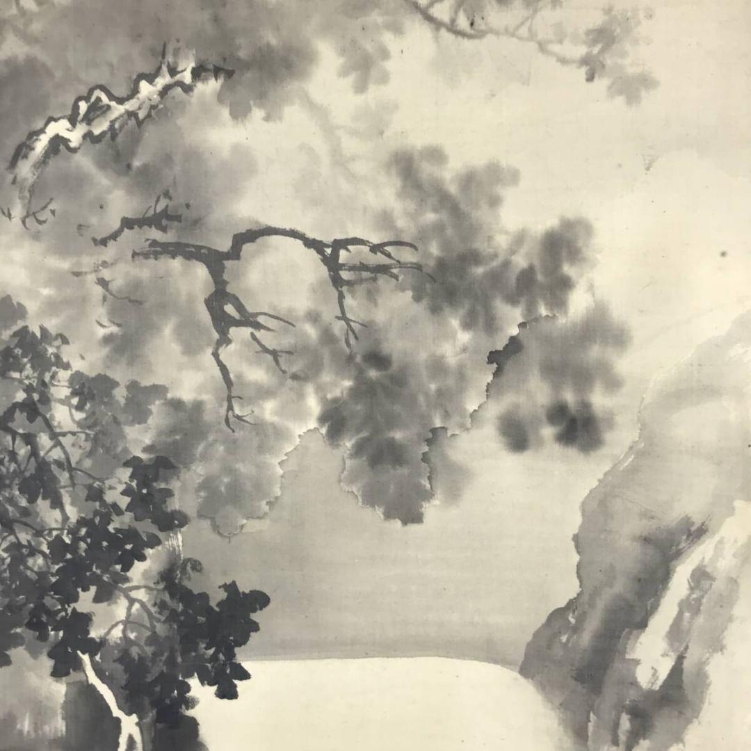 真作/羽田桂舟/滝図/瀑布/夏の掛軸/掛軸/名家伝来/AK-402