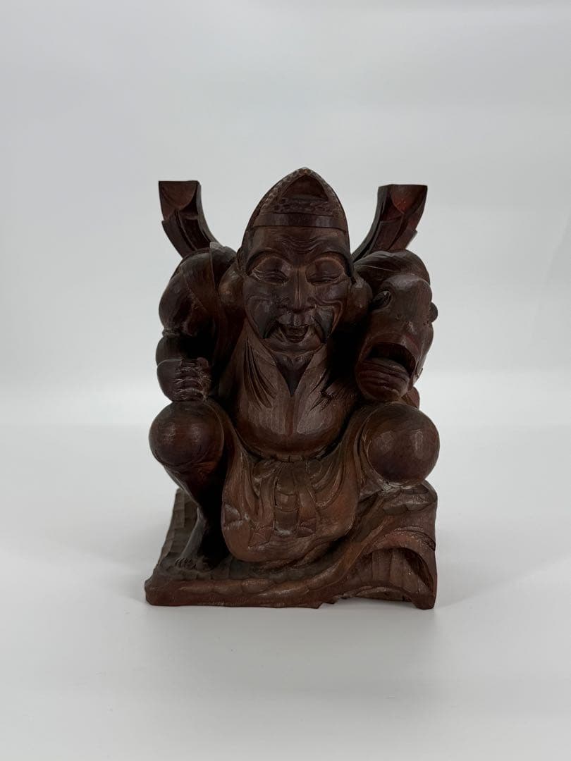 佐藤正貫作　木彫り　恵比寿　大黒天　置物　一対　明治