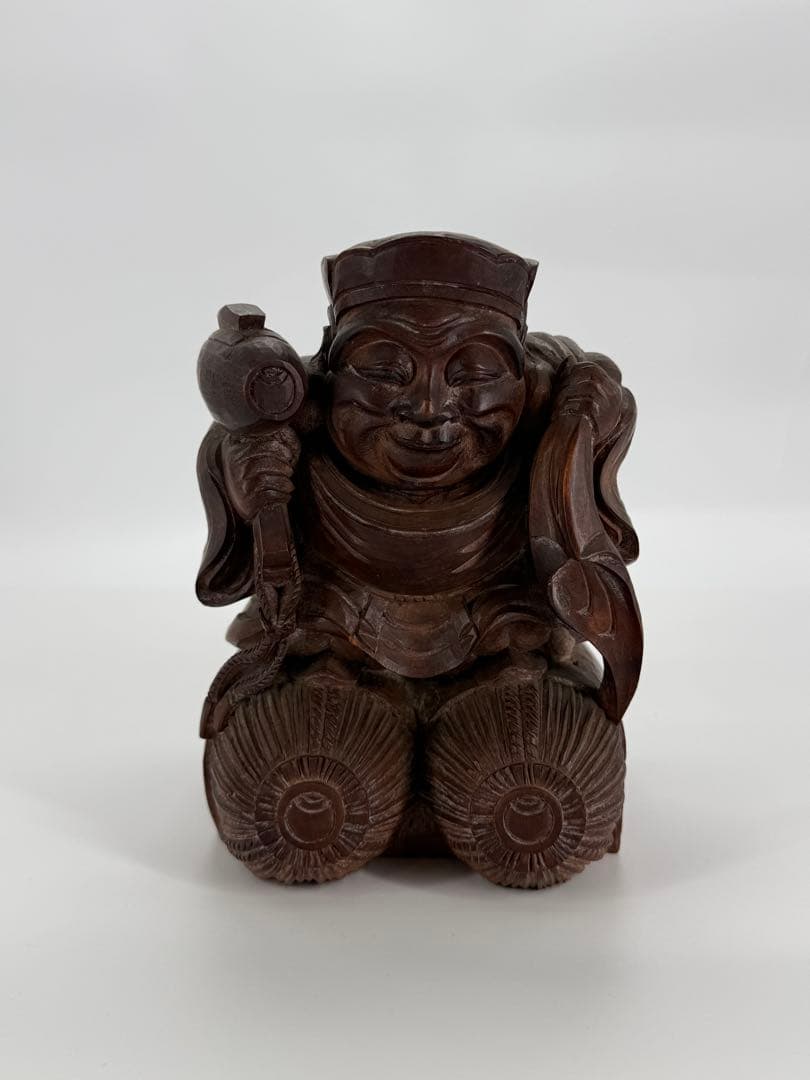 佐藤正貫作　木彫り　恵比寿　大黒天　置物　一対　明治