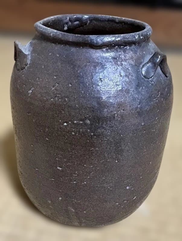 古陶器 耳付き壺 茶褐色釉 民芸品 昭和以前 花瓶