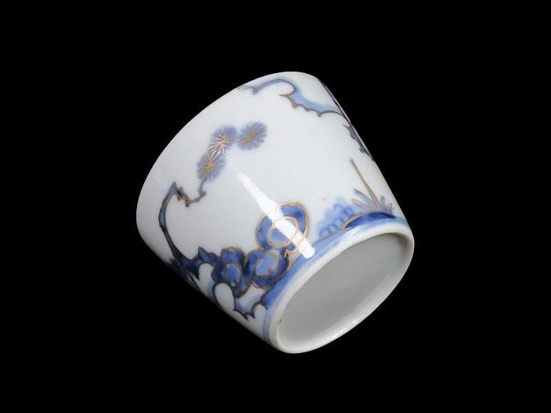 古伊万里　染錦　太湖石に松竹梅の図　蕎麦猪口　C177 AS-CXk